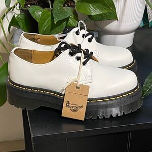 Dr. Martens White Leather Platform Oxfords Jadon/1461 Quad